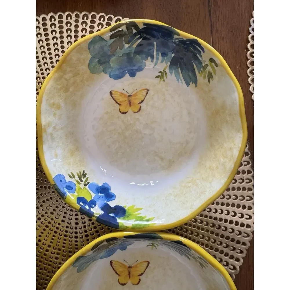 4 Pier 1 Butterfly Floral Melamine Salad Bowls 7 1/2